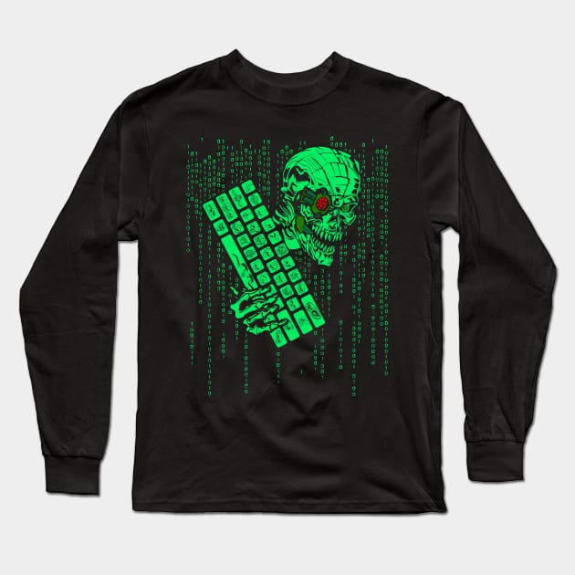 Computer Code Monster Hacker Gamer Coder Long Sleeve T-Shirt by Xeire